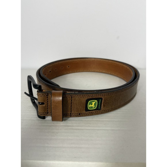 John Deere Genuine Leather Belt Men's Size 42-44 Brown Frame-Style Buckle - Picture 2 of 6